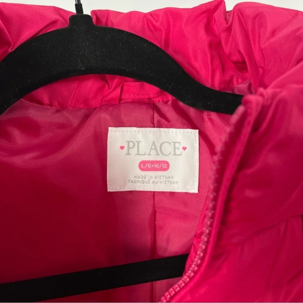 Children’s Place Hot Pink Puffer Coat Jacket side pockets Sz Large 10/12 Girls